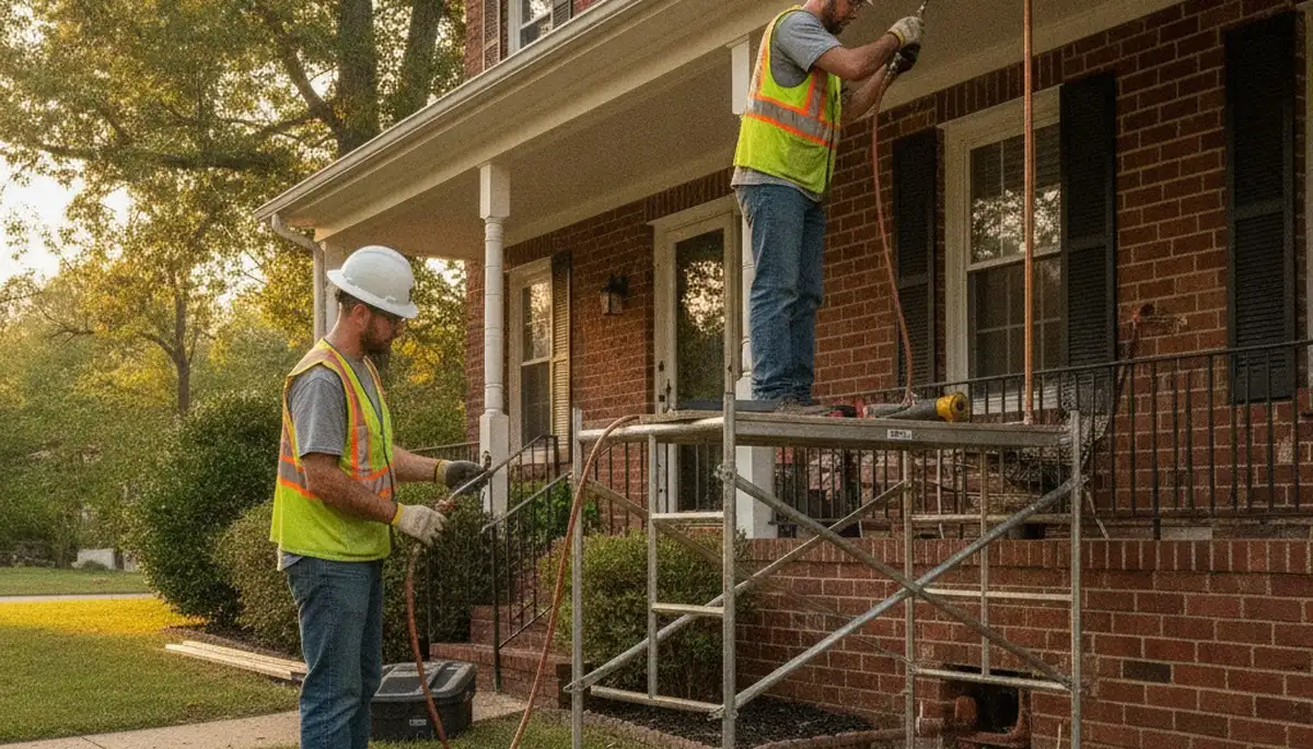 Saint Louis, MO plumber repairing a residential pipe for plumbing service from plumbersstlouismo-new.com
