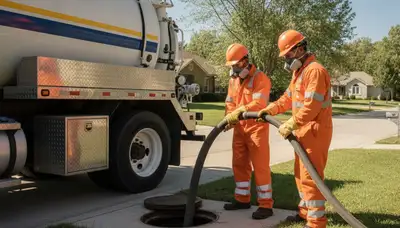 Septic pumping service truck for Saint Louis, MO homes during wet-season plumbing maintenance