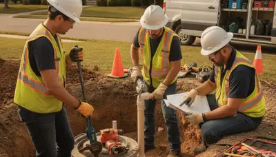 Saint Louis, MO plumber inspecting septic repair for a home service call